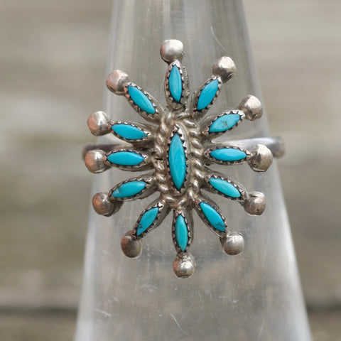 Vintage Sterling Turquoise Cluster Ring 5.5