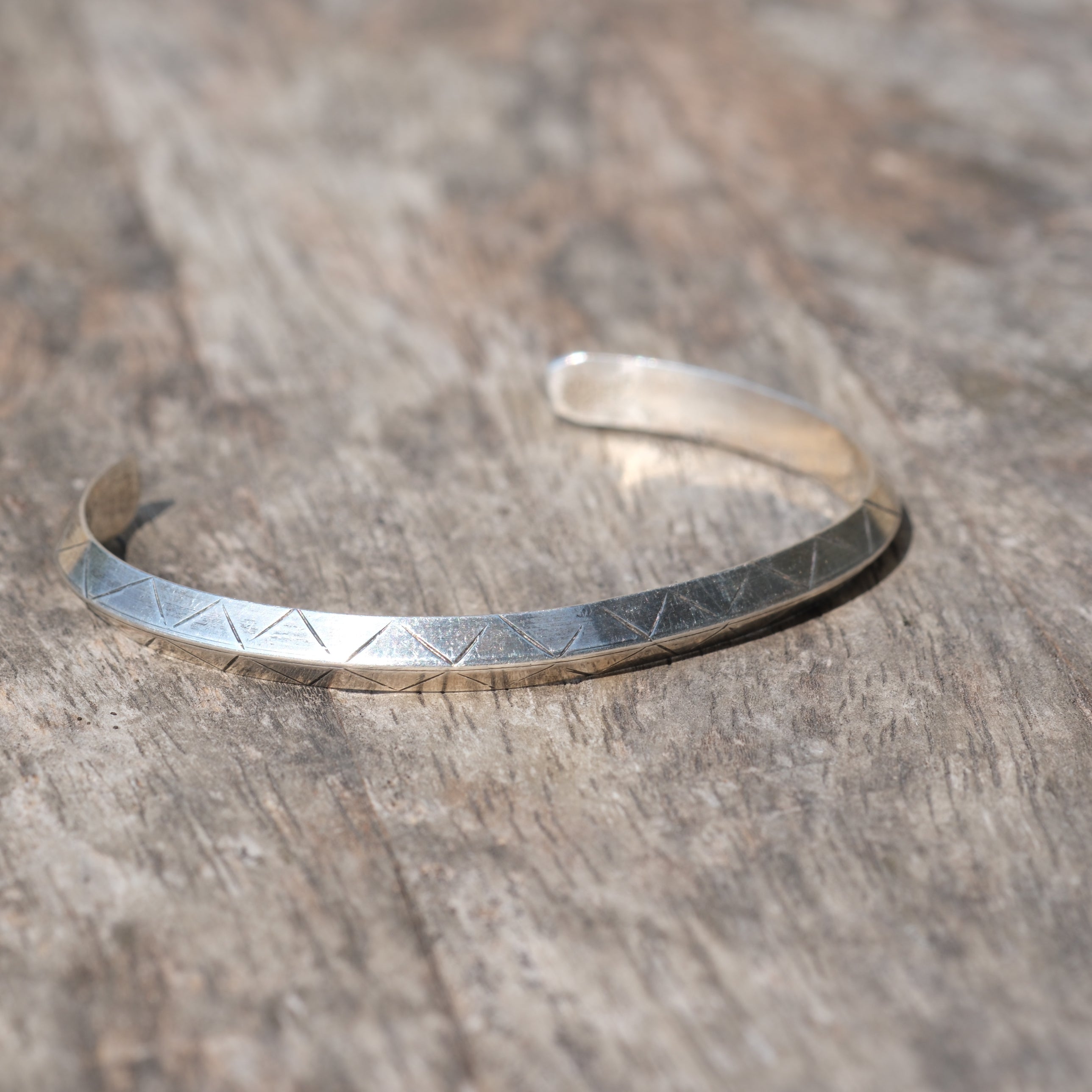 Vintage Sterling Silver Diamond Stamped Triangle Cuff