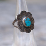 Vintage Sterling Turquoise Floral Ring 1.5