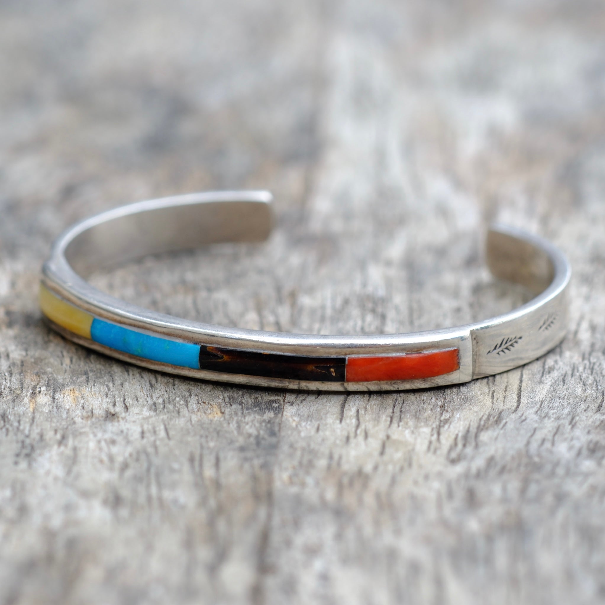 Vintage Sterling Multistone Inlay Cuff Bracelet
