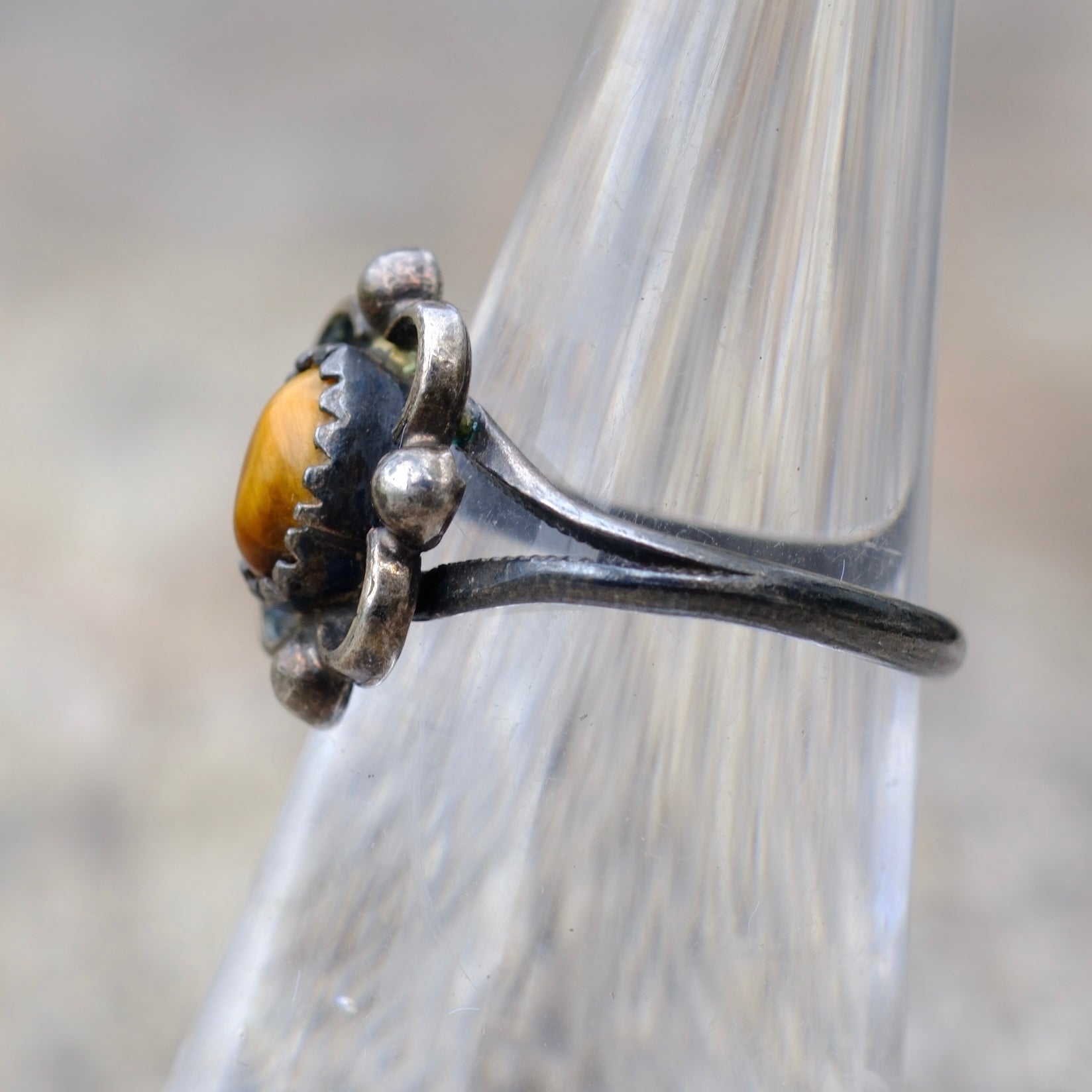 Vintage Sterling Tigers Eye Florette Ring 6.5