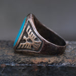Vintage Sterling Turquoise Thunderbird Ring 8.25