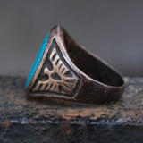 Vintage Sterling Turquoise Thunderbird Ring 8.25