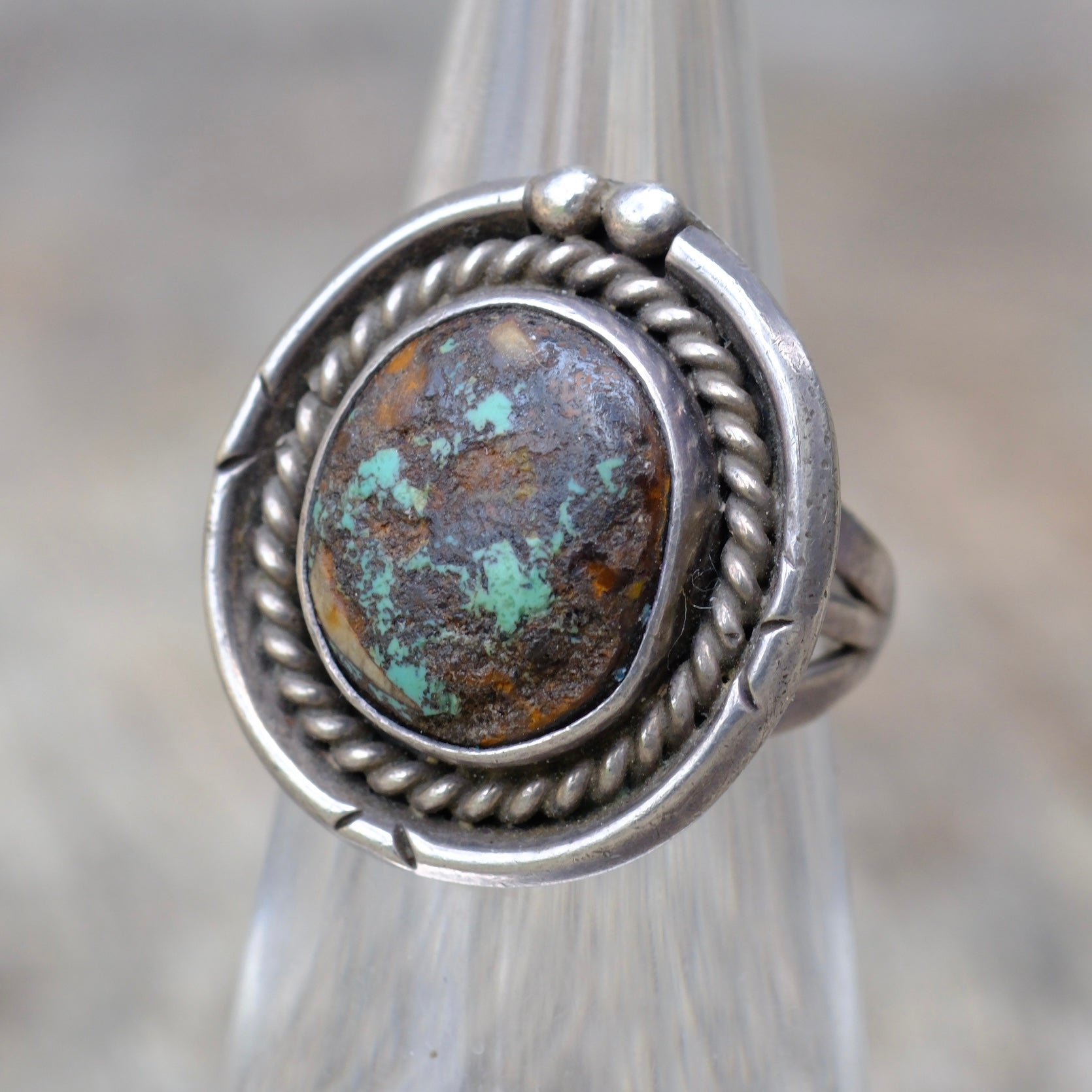 Vintage Sterling Turquoise Roper Ring 4.75