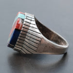 Vintage Sterling Multistone Inlay Ribbed Band Ring 9.75