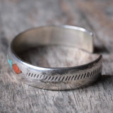 Vintage Sterling Crushed Turquoise and Coral Cuff