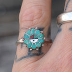 Vintage Sterling Turquoise Inlay Zuni Surface Ring 7.5