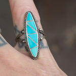 Vintage Sterling Turquoise Inlay Roper Ring 6.5