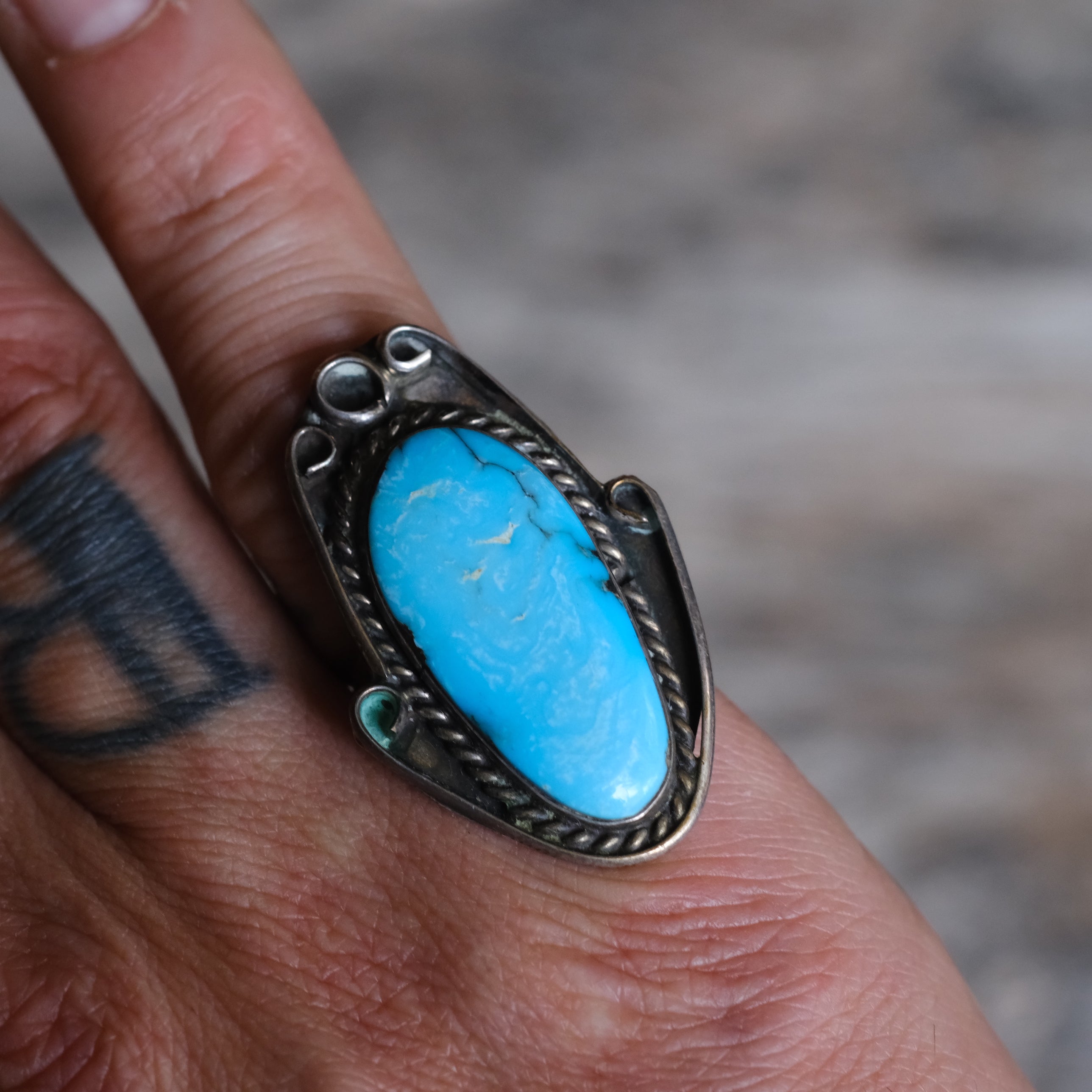 Vintage Sterling Turquoise Ring 6.5