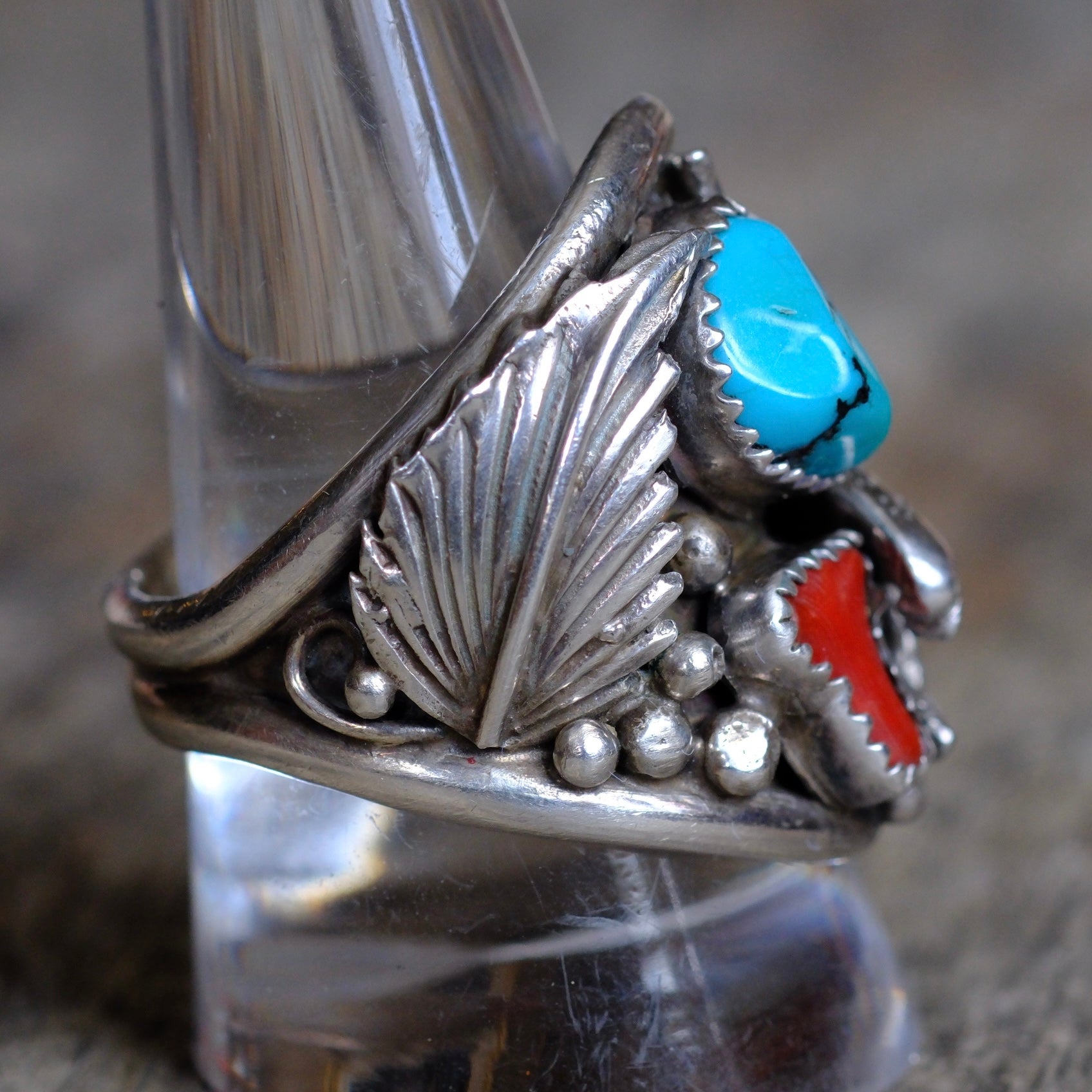 Vintage Sterling Turquoise and Coral Eagle Ring 11