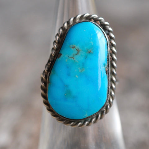 Vintage Sterling Turquoise Roper Ring 5.5