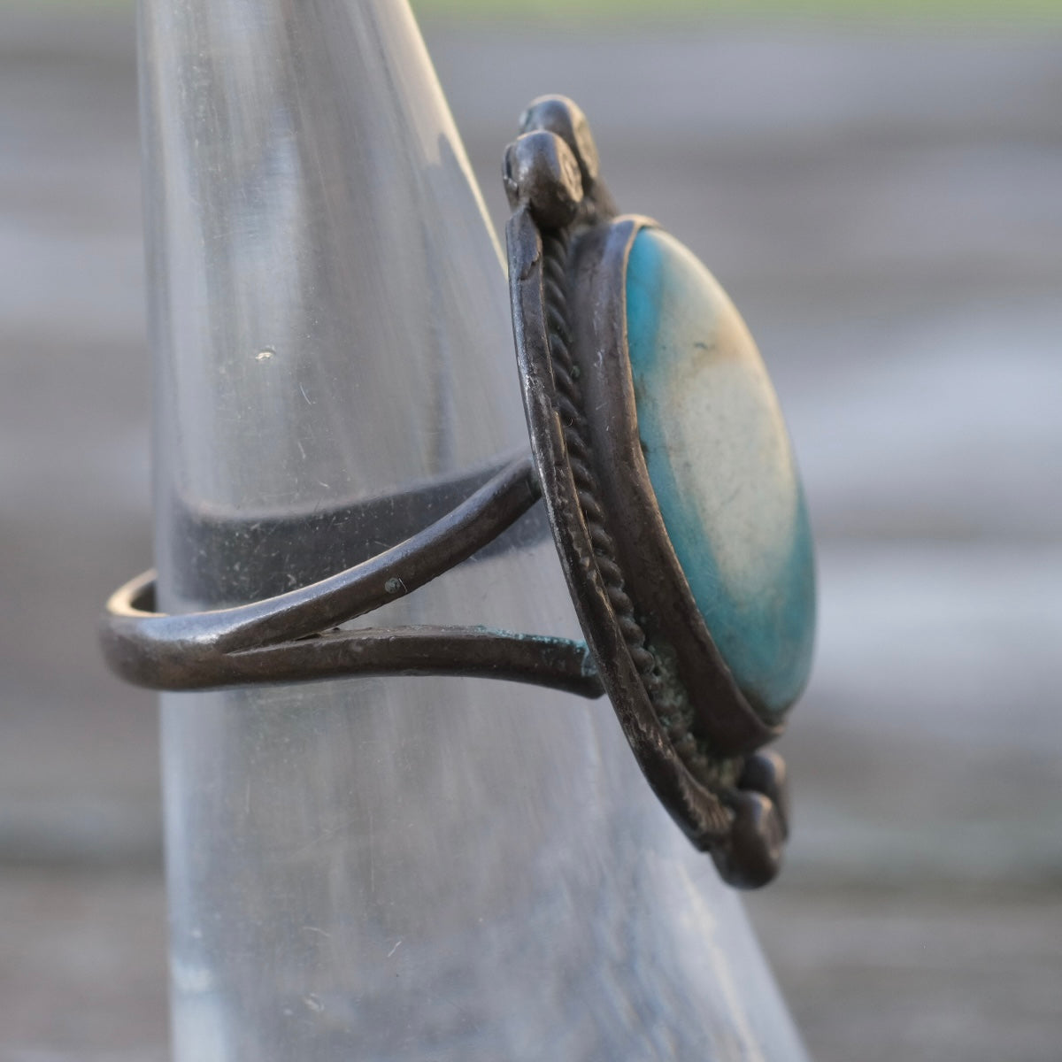 Vintage Sterling Turquoise Roper Ring 5.75