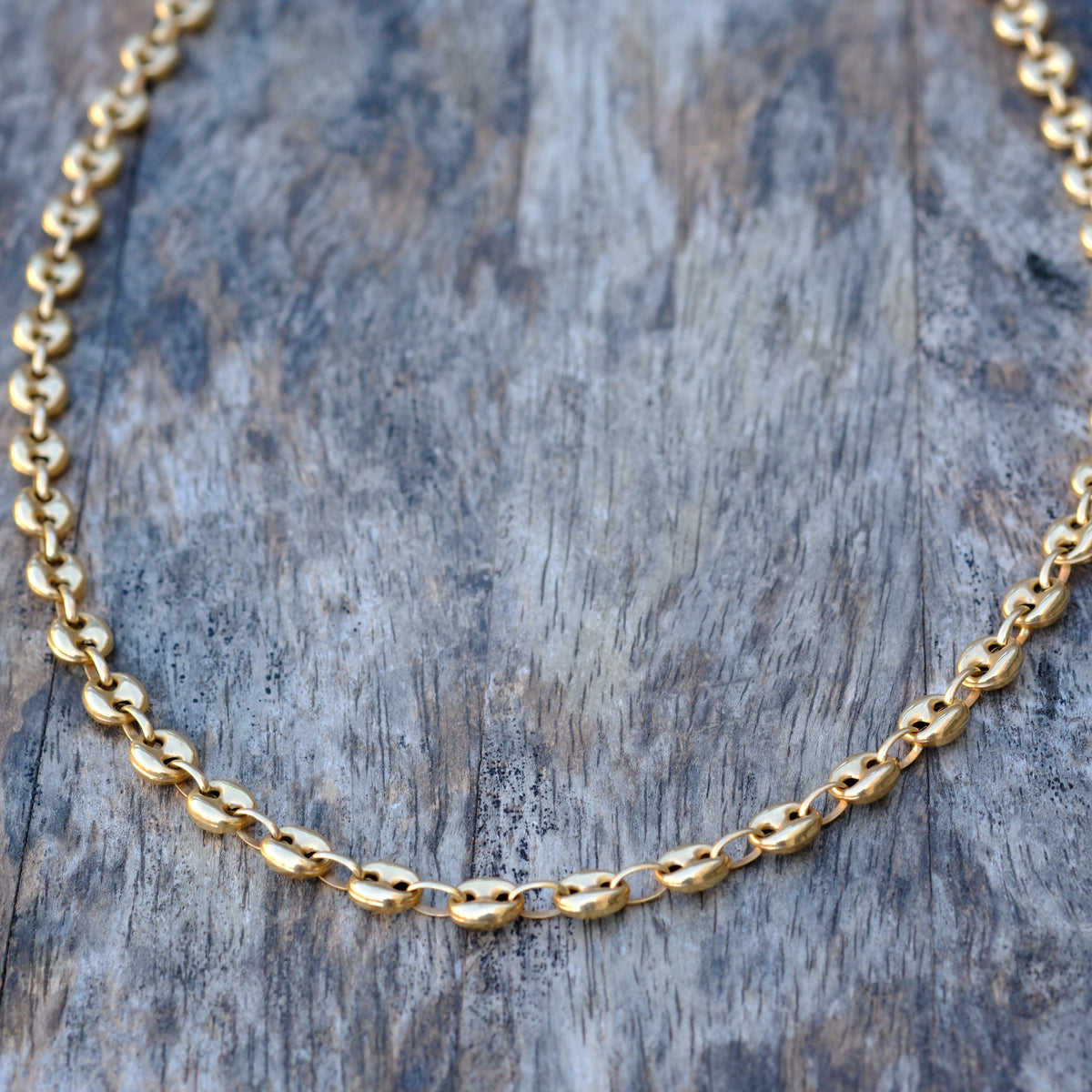 Vintage 14K Gold Puffy Mariner Chain Necklace 24"