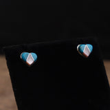Vintage Sterling Turquoise and Mother Of Pearl Inlay Heart Earrings