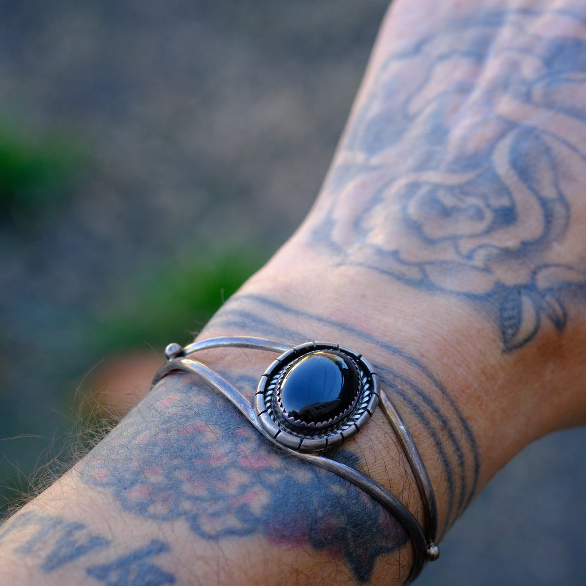 Vintage Sterling Onxy Cuff Bracelet