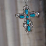 Vintage Sterling 7-Stone Turquoise Cross Necklace&nbsp;