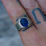 Vintage Sterling Blue Glass Deco Ring 9.25
