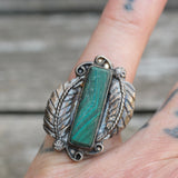 Vintage Sterling Malachite Feather Ring 6.25