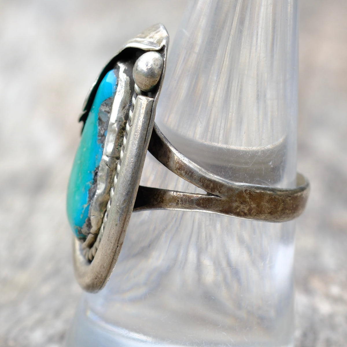 Vintage Sterling Turquoise Feather Ring 8.5