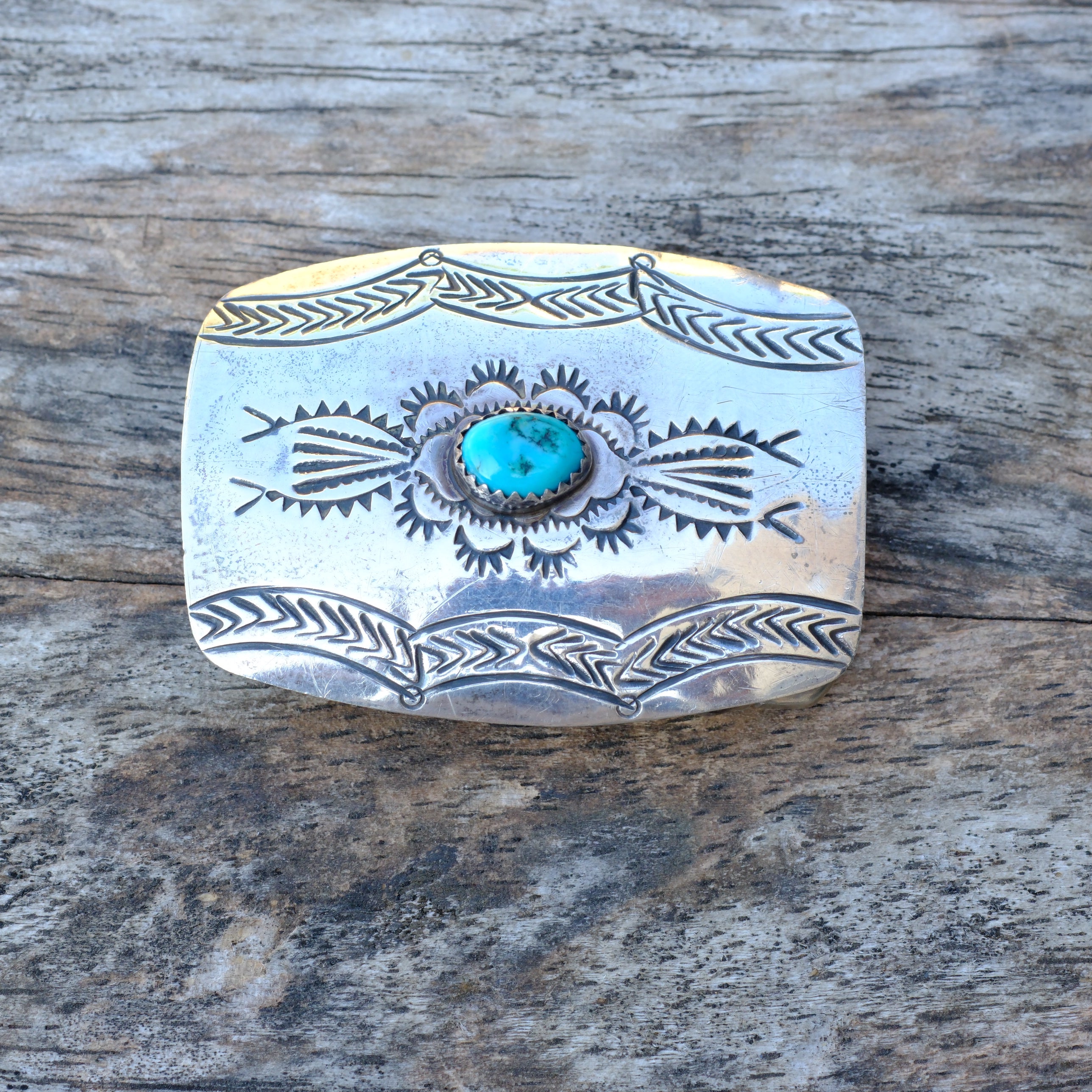 Vintage Sterling Ladies Stamped Turquoise Belt Buckle