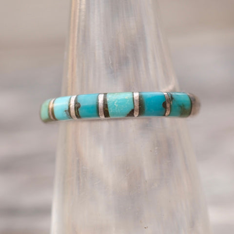 Vintage Sterling Turquoise Inlay Band 4.25
