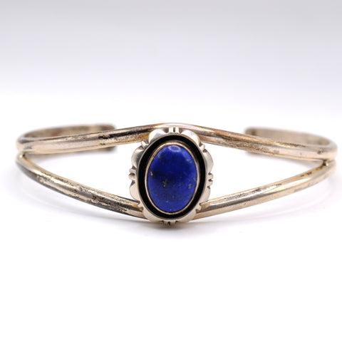 Vintage Sterling Lapis Cuff Bracelet 6.75"
