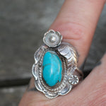 Vintage Sterling Turquoise Feather Ring 6.75