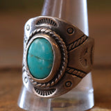 Vintage Sterling Turquoise Stamped Band Navajo Ring 11.5