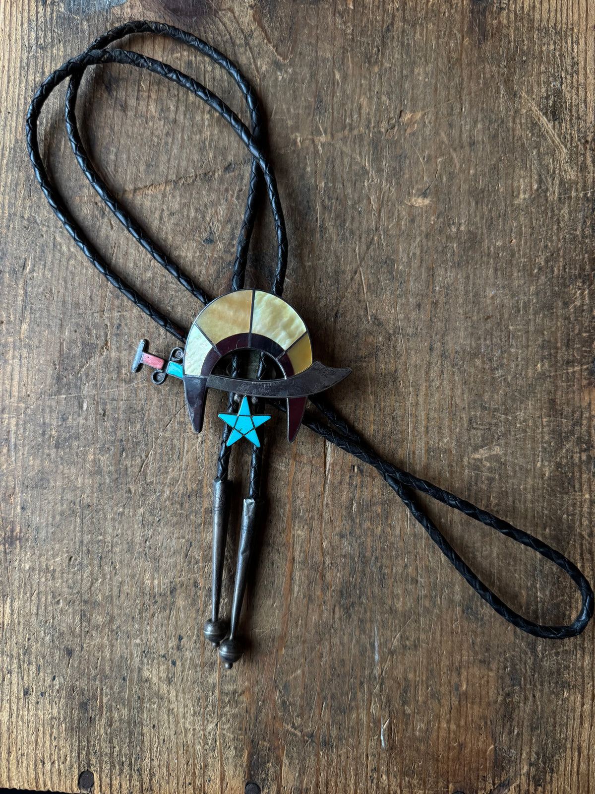 Vintage Sterling Silver Multistone Inlay Shriners Bolo