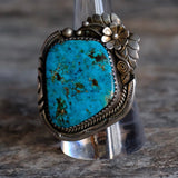 Massive Vintage Sterling Morenci Turquoise Feather Ring 9