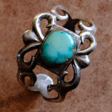 HEAVY Vintage Sterling Cerrillos Turquoise Sandcast Cuff