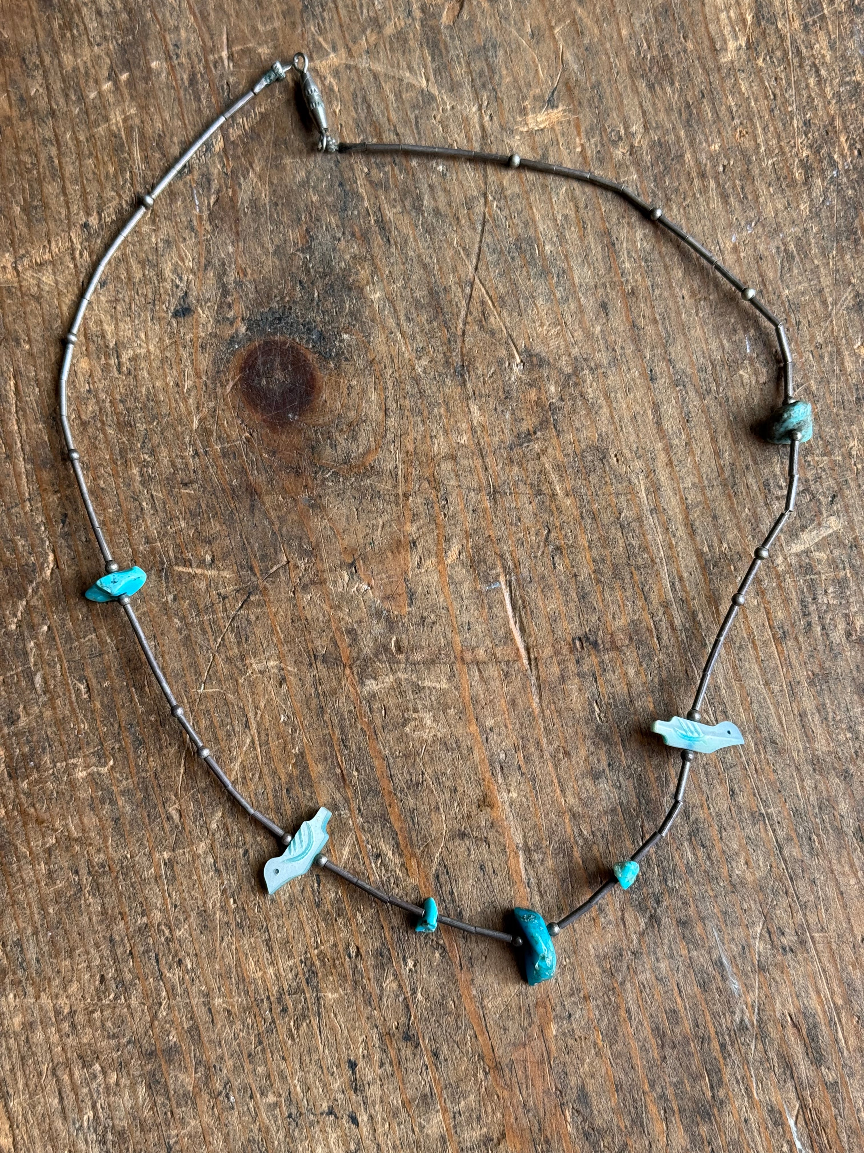 Vintage Sterling Silver Turquoise & Mother Of Pearl Fetish Necklace