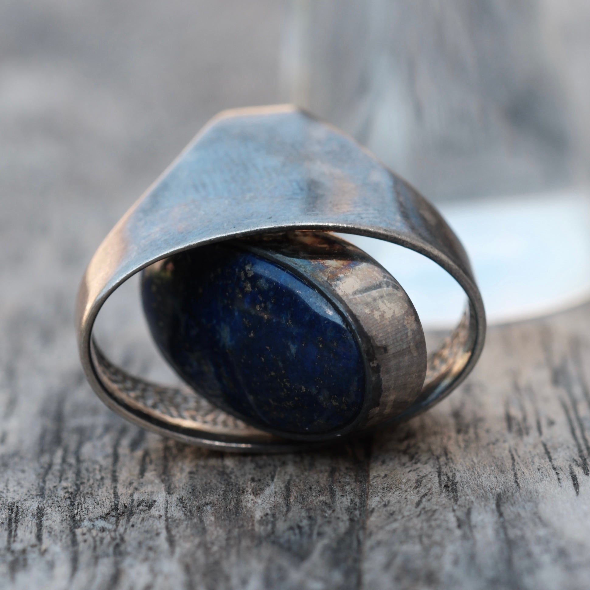 Vintage Sterling Turquoise and Lapis Reversible Ring 5.5