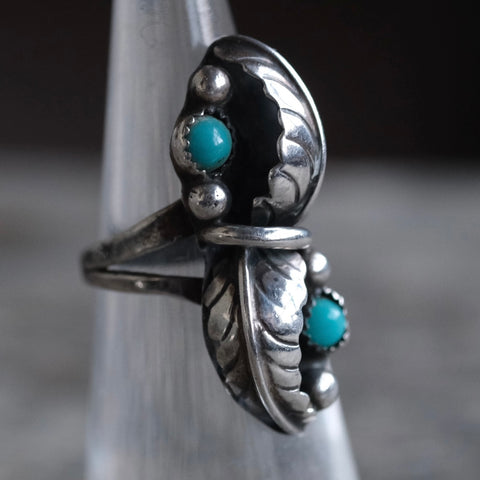 Vintage Sterling Double Turquoise Feather Ring 4