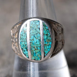 Vintage Sterling Crushed Turquoise Thunderbird Ring 9.75