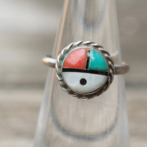 Vintage Sterling Zuni Sunface Roper Ring 4.25