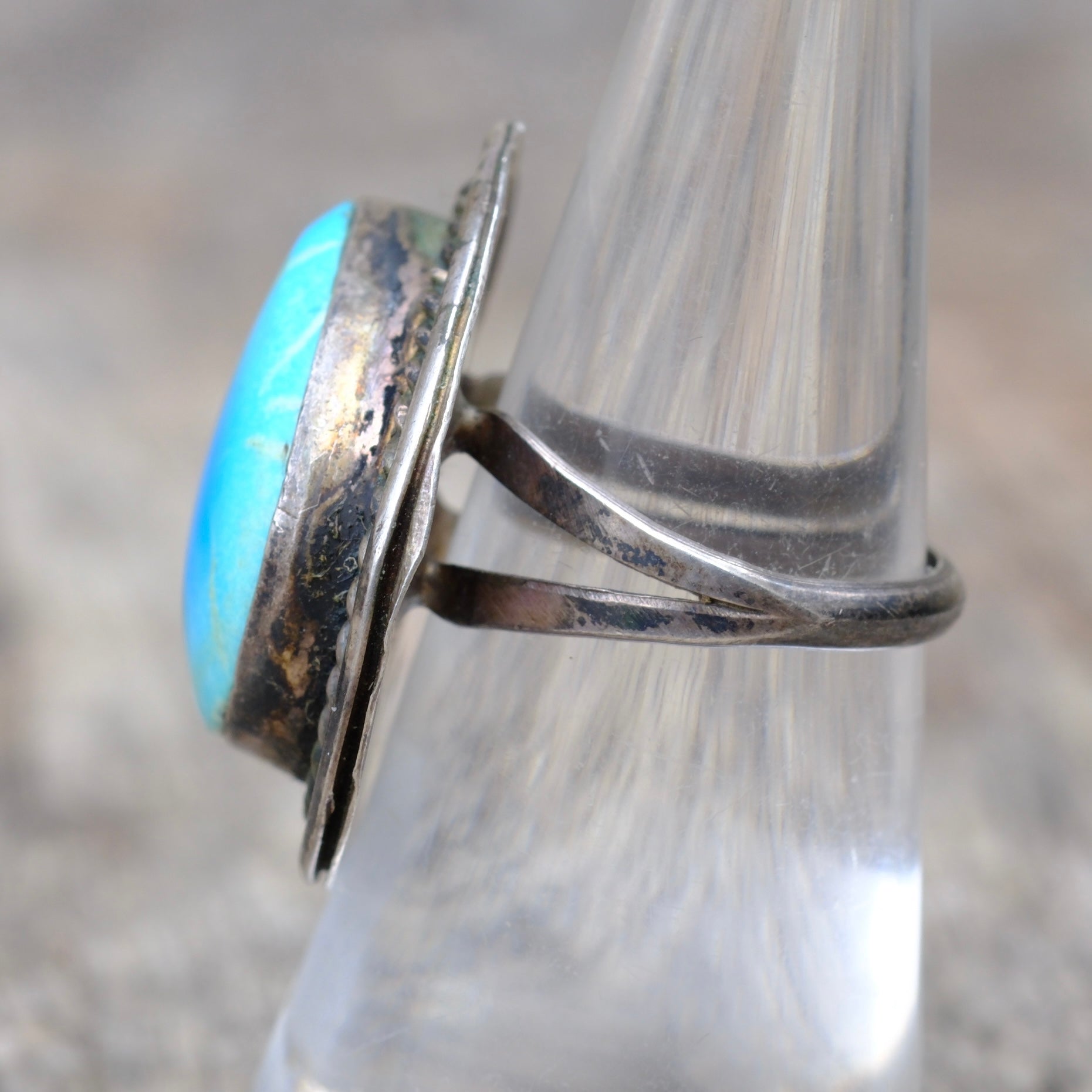 Vintage Sterling Turquoise Roper Ring 6.5