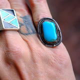Vintage Sterling Turquoise Roper Ring 7.5