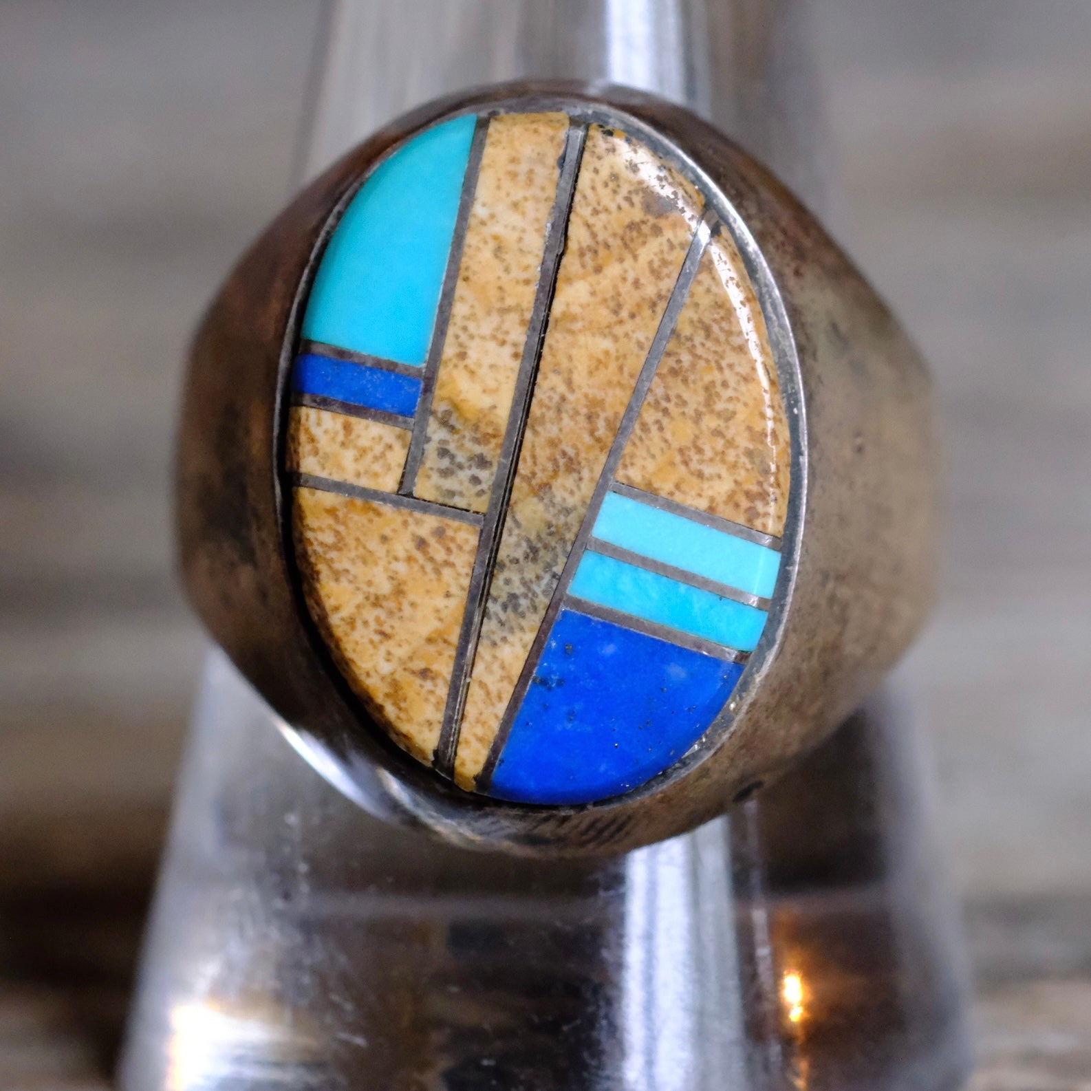 Vintage Sterling Multistone Inlay Ring 10.75