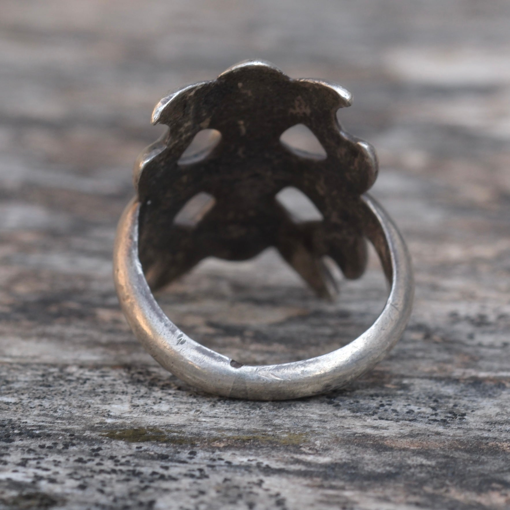 Vintage Sterling Turquoise Sandcast Ring 5.75