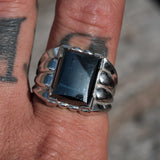 Vintage Sterling Hematite Deco Ring 10.5