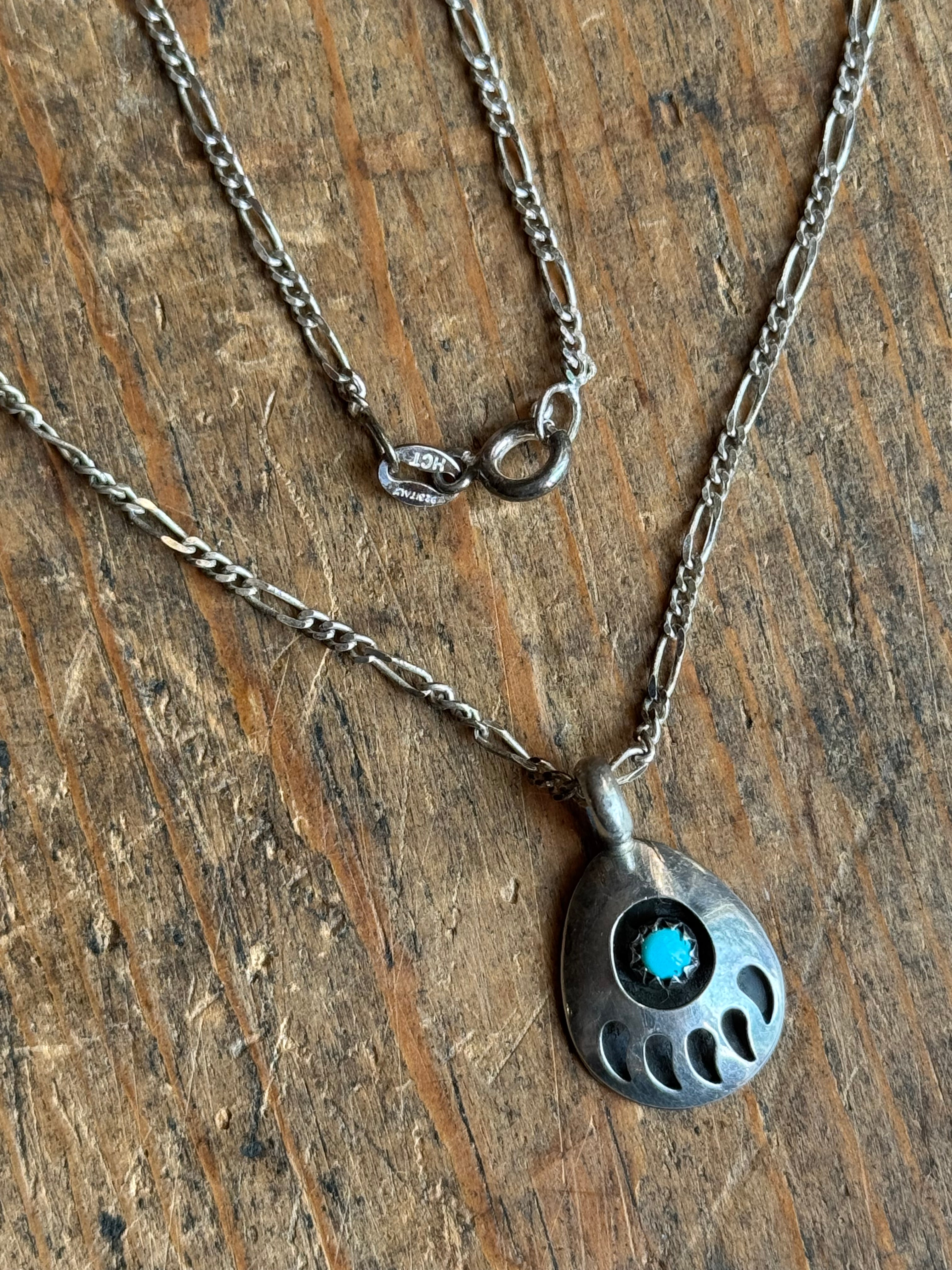 Vintage Sterling Silver Turquoise Bear Claw 20" Necklace