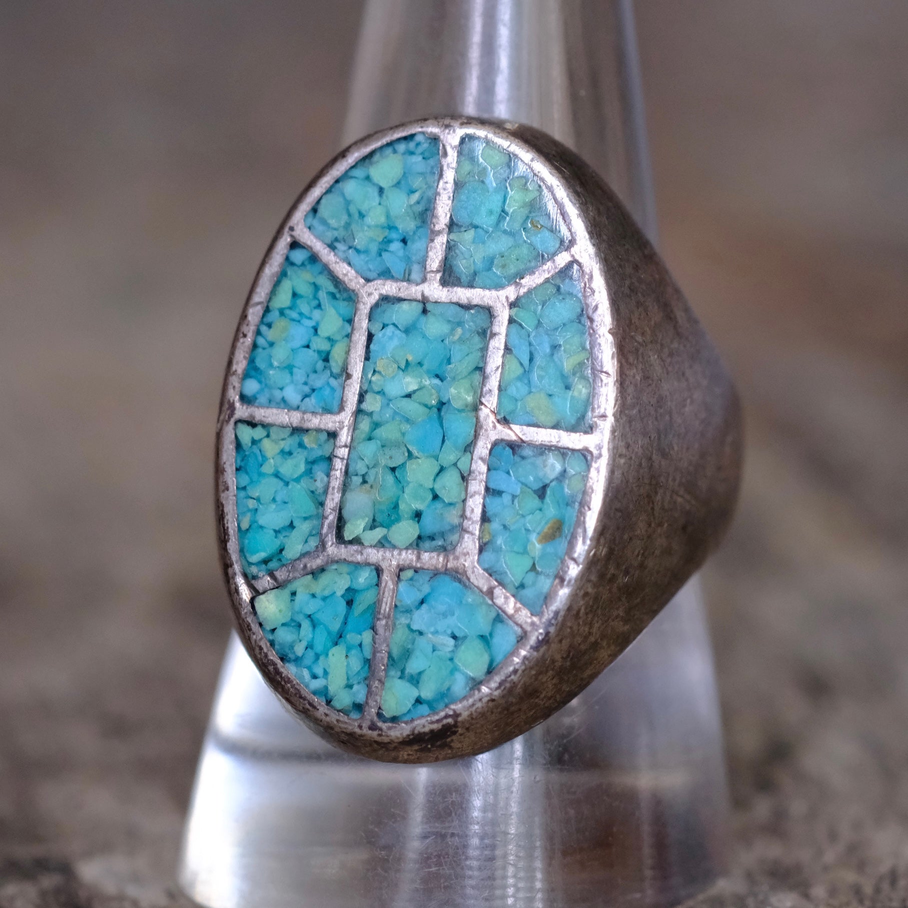 Vintage Sterling Crushed Turquoise Inlay Ring 10