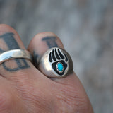 Vintage Sterling Turquoise Bear Paw Ring 7.25