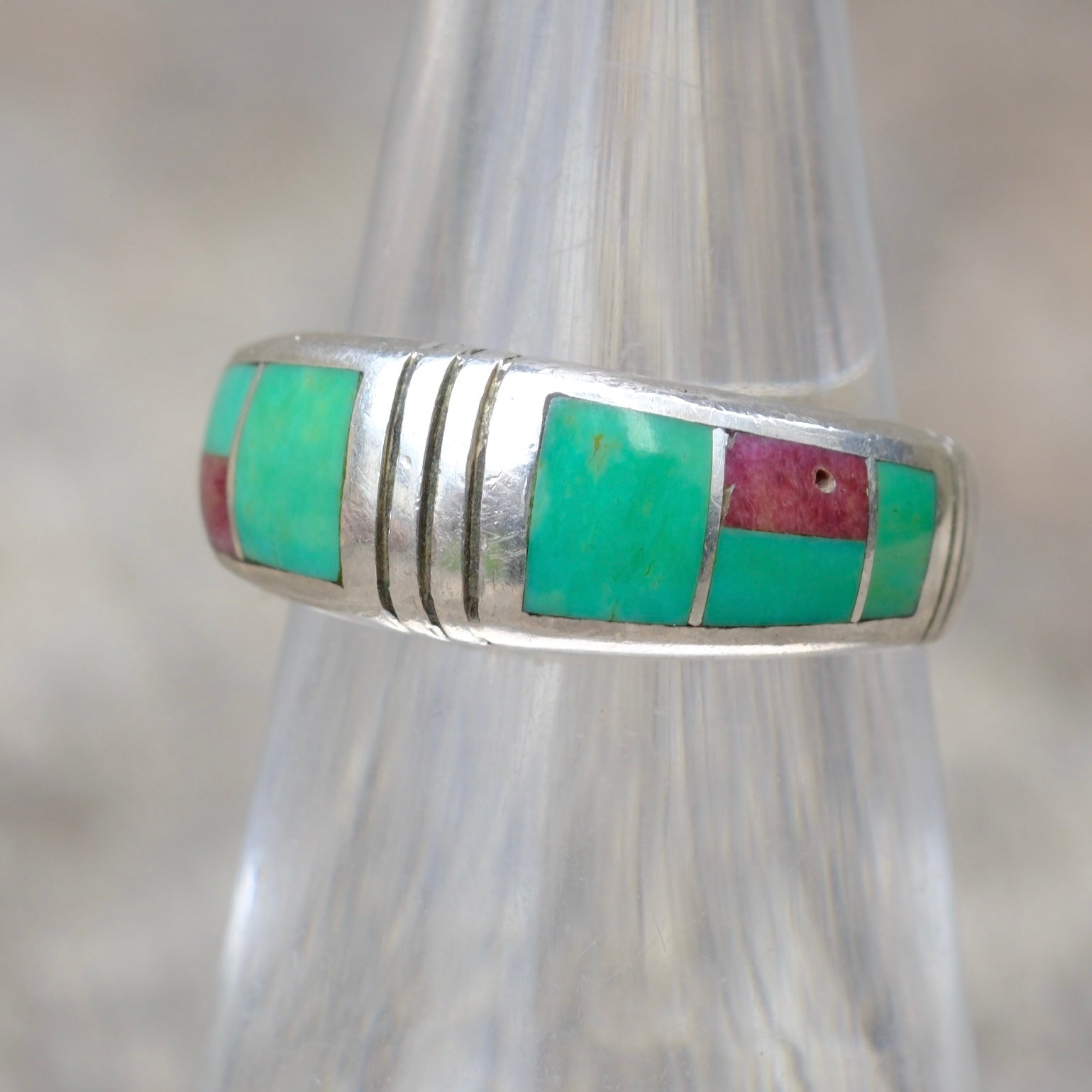 Vintage Sterling Mulitstone Inlay Band Ring 5.75