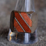 Vintage Sterling Goldstone Inlay Striper Ring 11.5