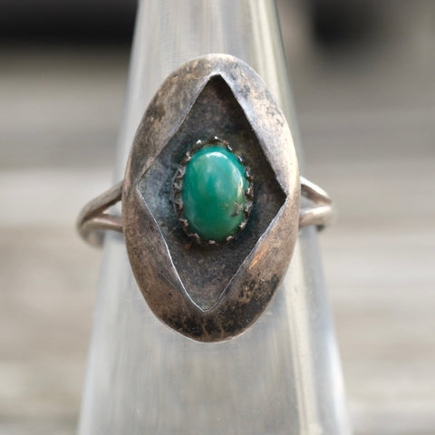 Vintage Sterling Turquoise Shadowbox Ring 5.25