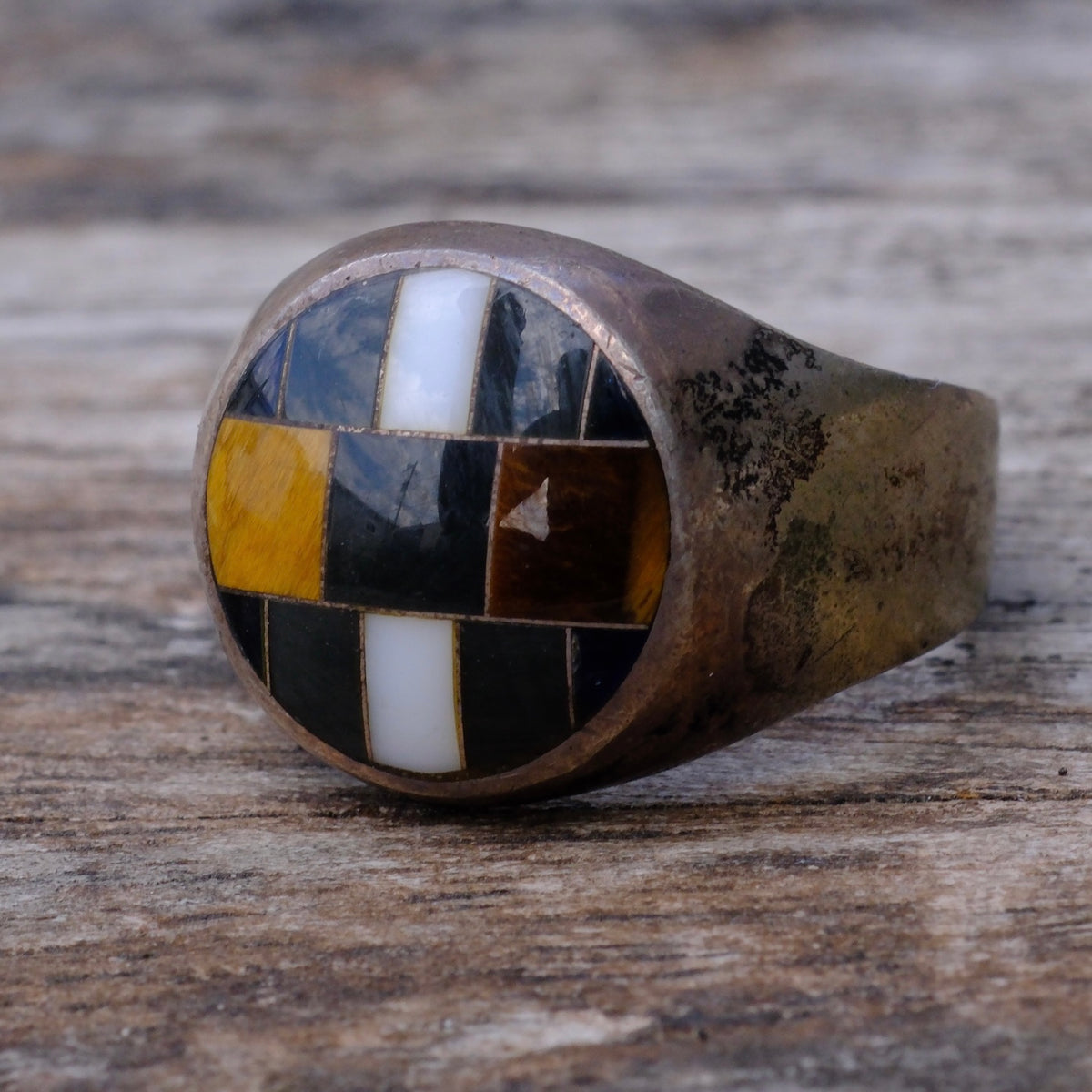 Vintage Sterling Multi Stone Inlay Ring 9.75