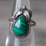 Vintage Sterling Malachite Feather Ring 5.25