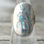 Vintage Sterling Abalone Inlay Bird Ring 7